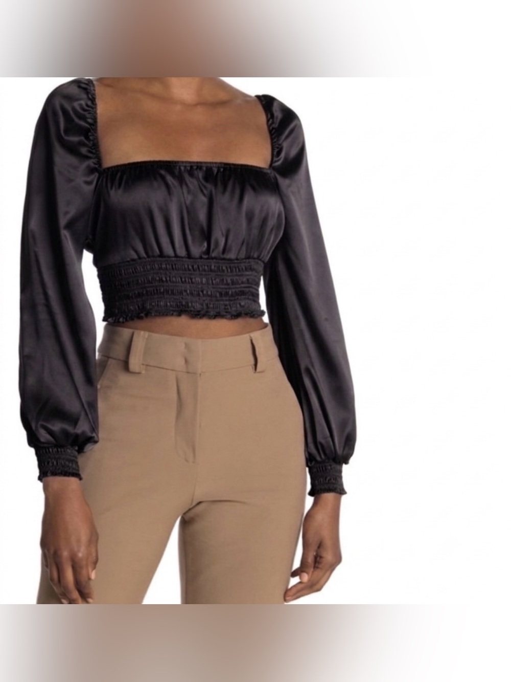 AFRM Satin black cropped blouse